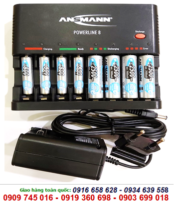 Ansman Powerline 8, Bộ sạc  kèm sẳn 08 Pin (4 pin sạc Ansmann AA2500mAh và 4 pin AAA800mAh 1.2v )